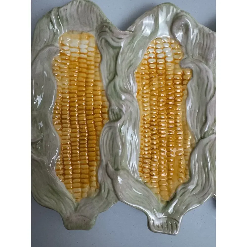 ND Exclusive Corn on the Cob Serving Platter Majolica MCM Farmhouse Summer VNTG